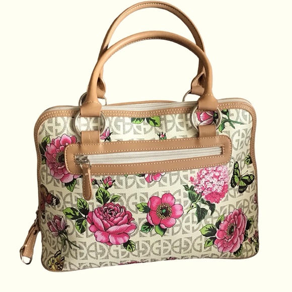 GIANIBERNINI Satchel Faux Leather Summer Pattern Double Zip Brown Trim/Lining - Picture 1 of 8